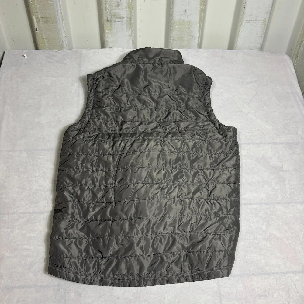 True Religion Mens Puffer Vest Jacket Gray Full-Zip Embroidered Logo Mock Neck L